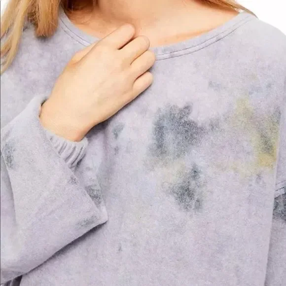 Free People Sweatshirt Someday Pullover Tie Dye Blue Gray Fleece Oversize - Picture 4 of 5
